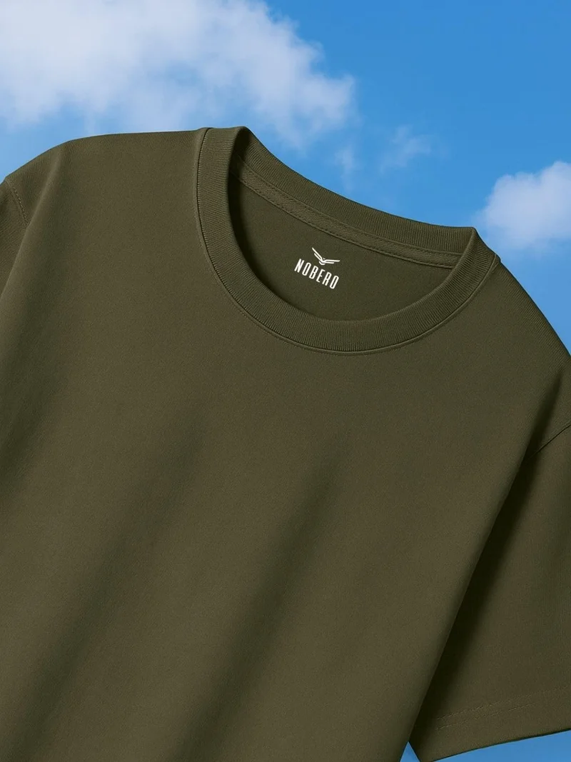 NOBERO Men's Olive Green Oversized Cotton T-Shirt