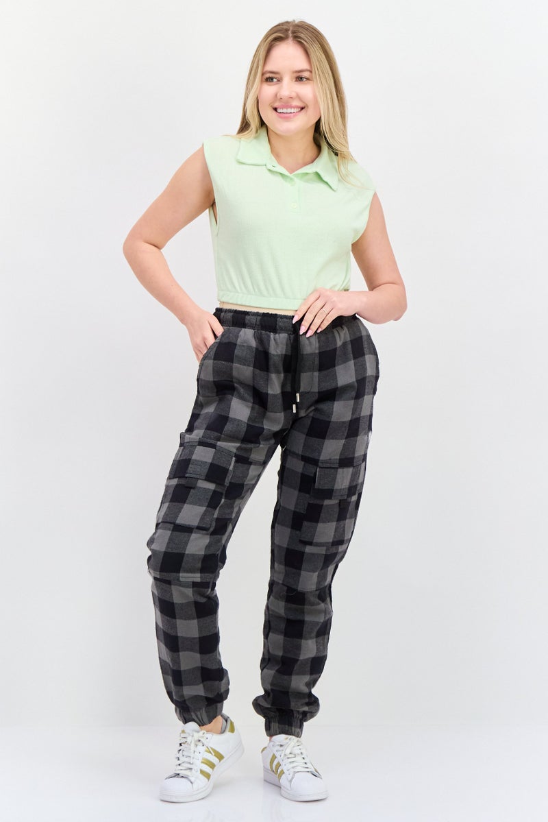 Bolongaro Trevor Women Drawstring Checkered Cargo Pants, Black  - Image 4
