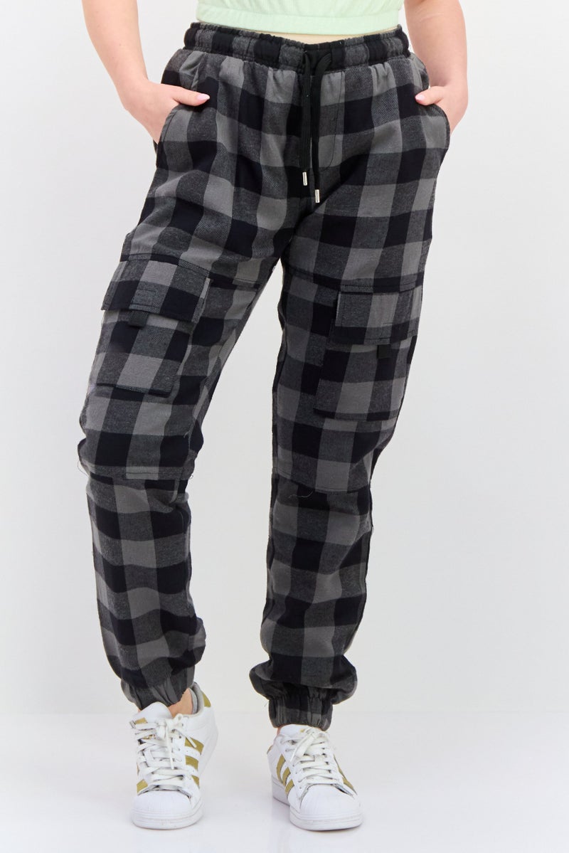 Bolongaro Trevor Women Drawstring Checkered Cargo Pants, Black  - Image 1
