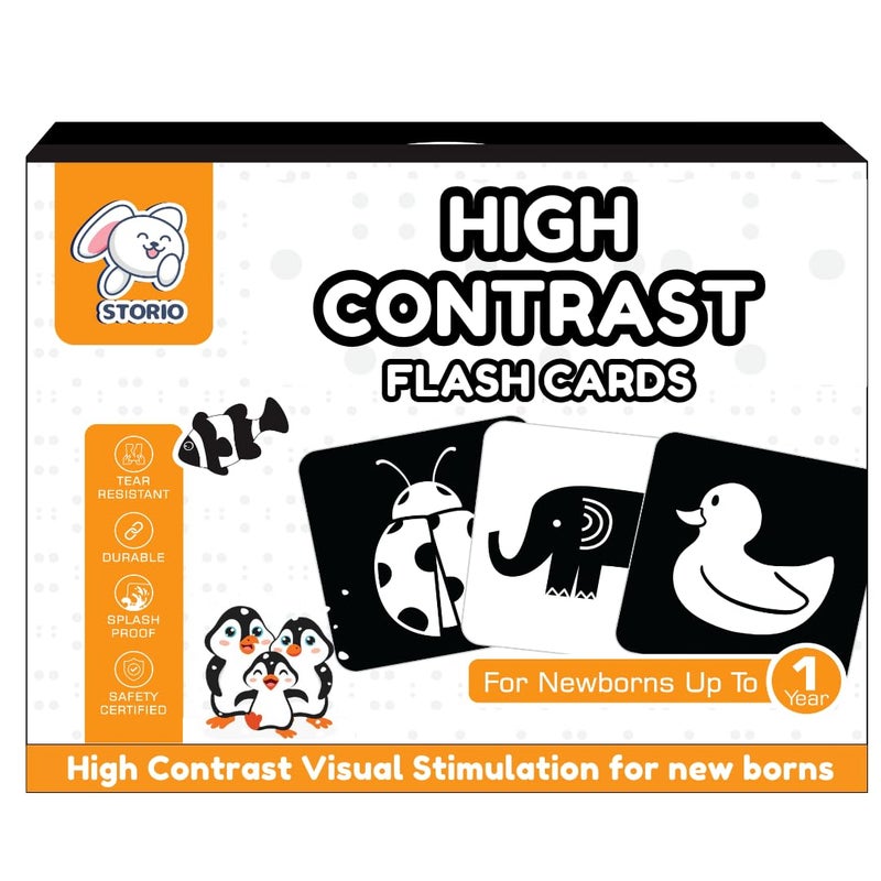Storio High Contrast Flash Cards for Babies & Infants | Newborn Visual Stimulation & Sensory Development Language_Skills for 0 to 12 Months Kids, 48 Pictures | Best Gift |Travel Friendly - Image 1