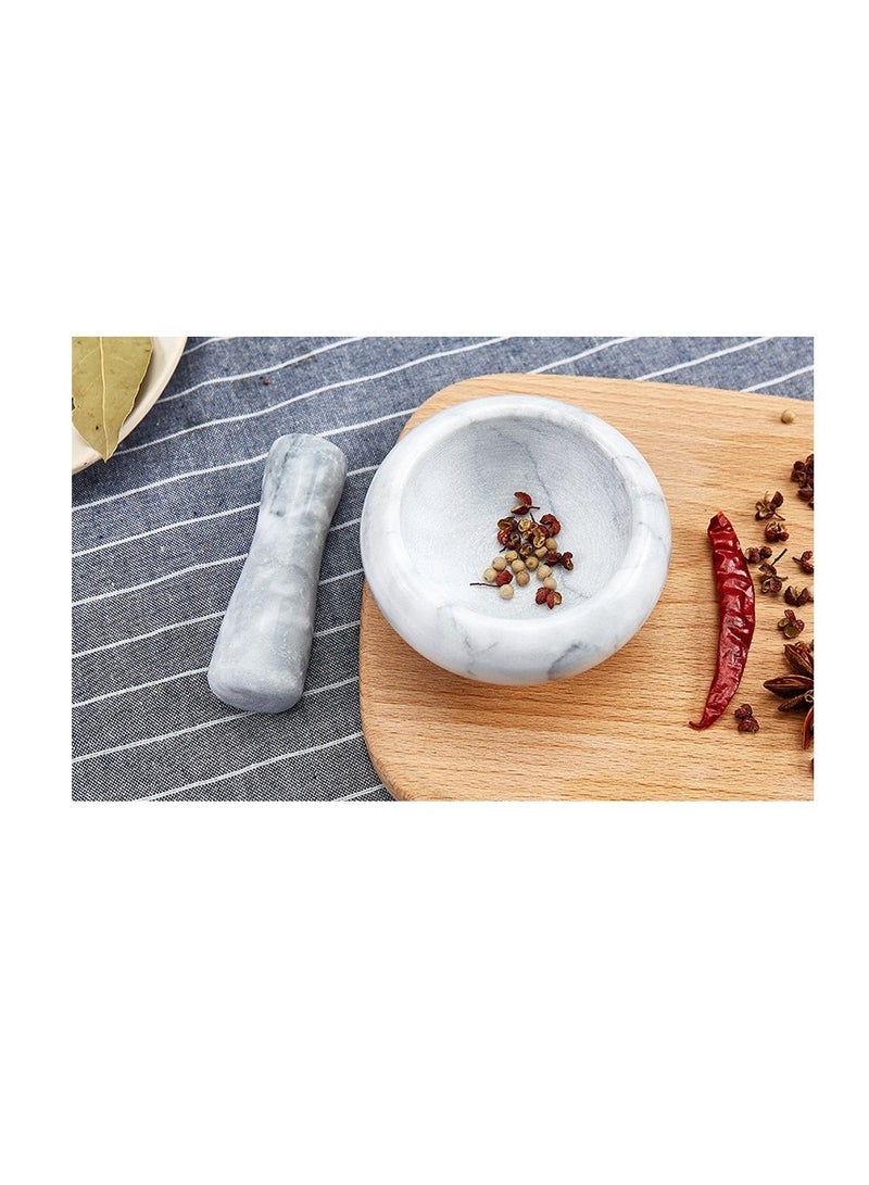 SISGL طقم هاون ومدقة من الرخام، مطحنة توابل يدوية، مجموعة صغيرة لسحق الثوم، وعاء للمطبخ باللون الرمادي - Image 5