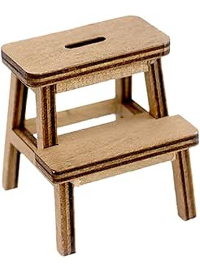 Miniature Wooden Doll Stool Brown Micro Furniture Model For Dollhouse Decoration - Image 1