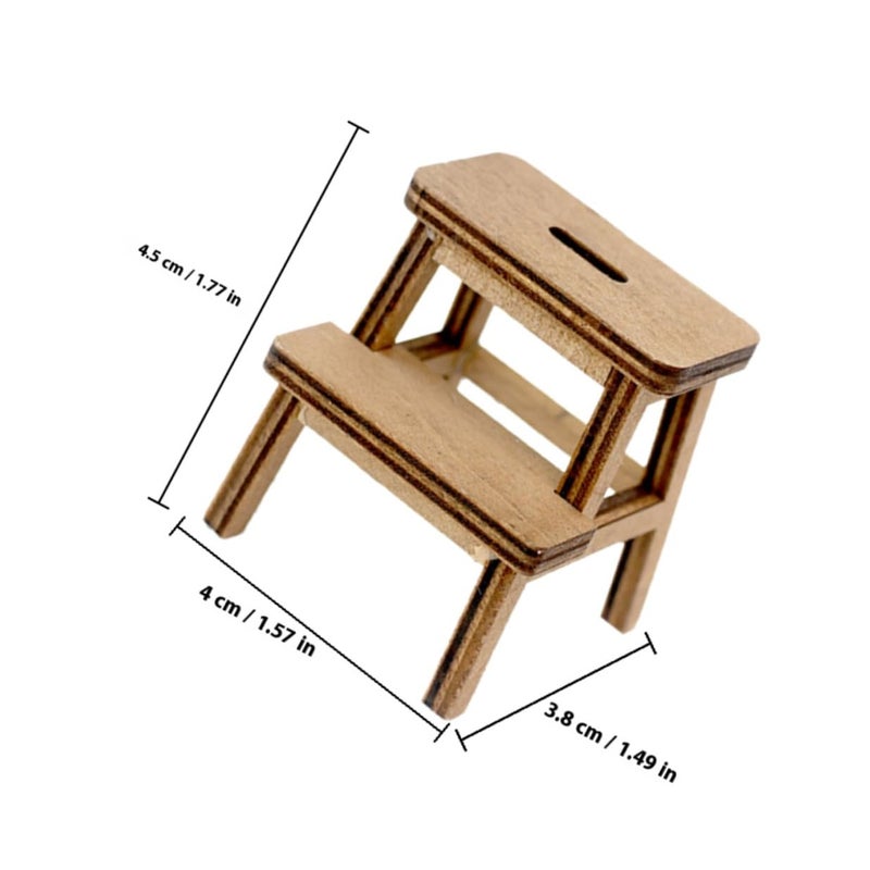 Miniature Wooden Doll Stool Brown Micro Furniture Model For Dollhouse Decoration - Image 3