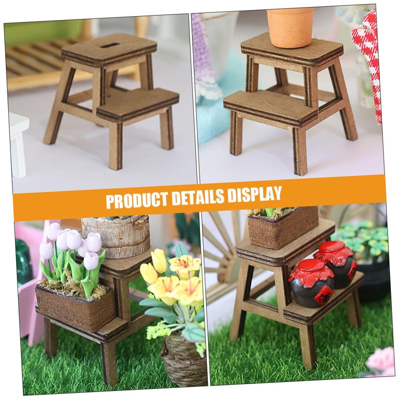 Miniature Wooden Doll Stool Brown Micro Furniture Model For Dollhouse Decoration - Image 4