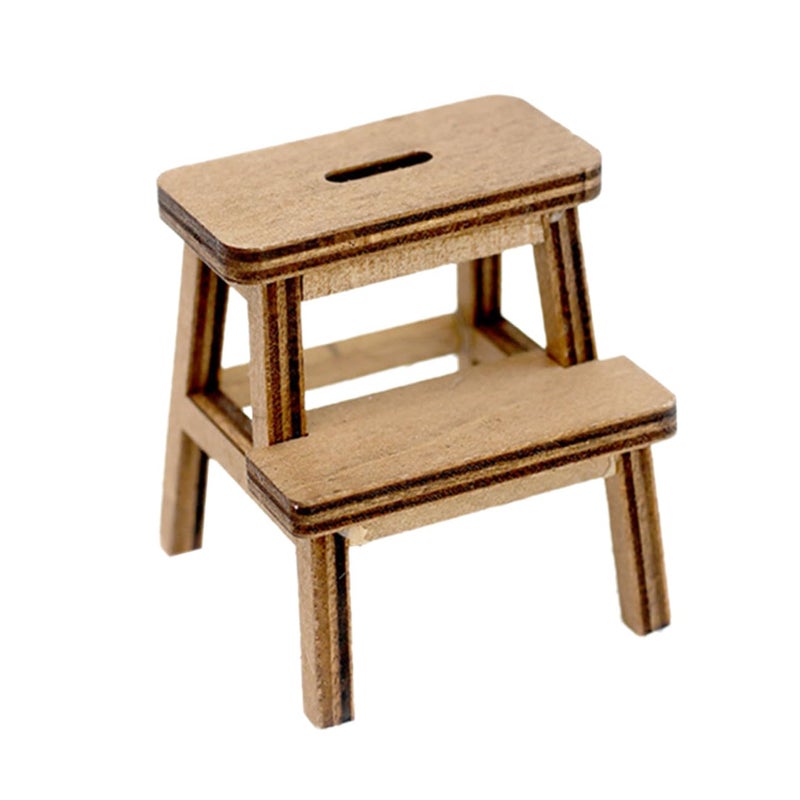 Miniature Wooden Doll Stool Brown Micro Furniture Model For Dollhouse Decoration - Image 2