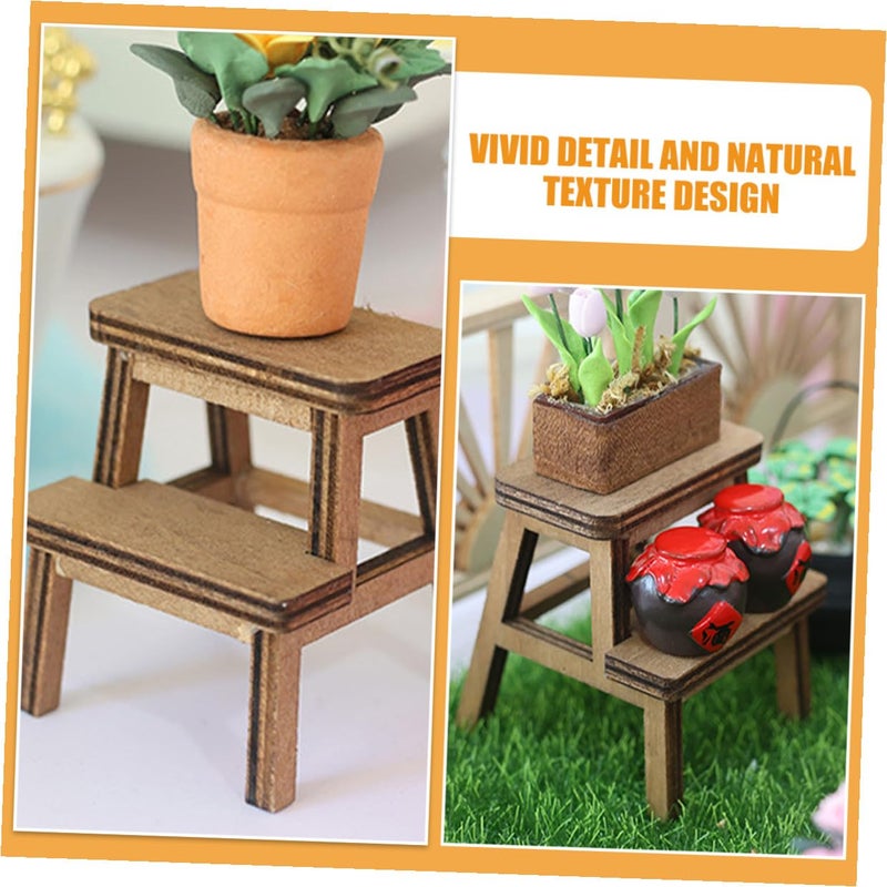 Miniature Wooden Doll Stool Brown Micro Furniture Model For Dollhouse Decoration - Image 5