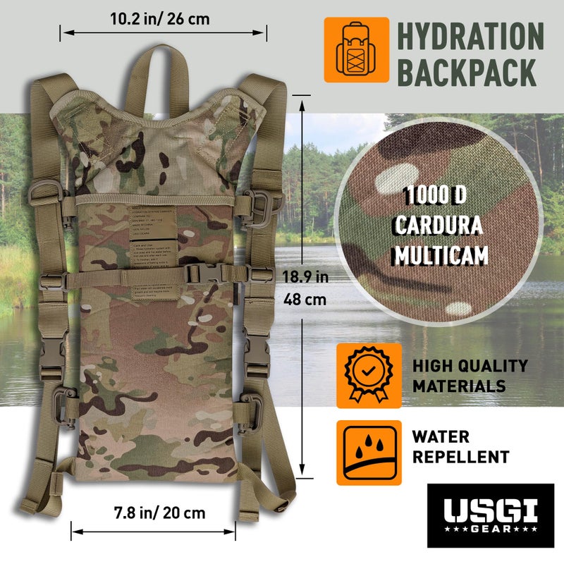 USGI GEAR Multicam MOLLE Hydration Carrier â€“ with 3L TPU Bladder â€“ Tactical Military Backpack for Hiking, Biking, Camping, and Outdoor Use (with Bladder) - Image 3