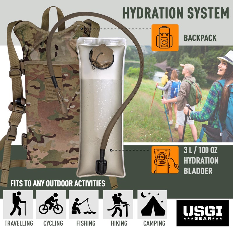 USGI GEAR Multicam MOLLE Hydration Carrier â€“ with 3L TPU Bladder â€“ Tactical Military Backpack for Hiking, Biking, Camping, and Outdoor Use (with Bladder) - Image 2