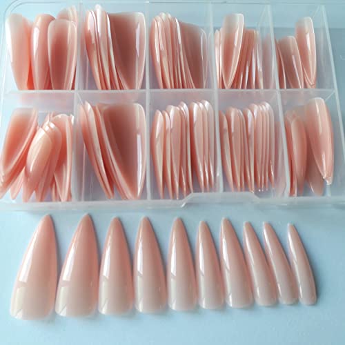 LifexTol Extra Long Stiletto Glossy Fake Nail 100 PCS Full Cover Acrylic Press on Nails Art Tips False Nail for Beginner Women and Girls Manicure (Nude) - Image 4