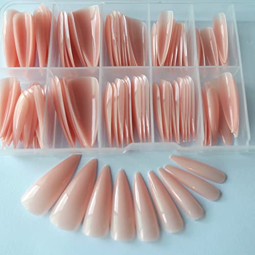 LifexTol Extra Long Stiletto Glossy Fake Nail 100 PCS Full Cover Acrylic Press on Nails Art Tips False Nail for Beginner Women and Girls Manicure (Nude) - Image 3