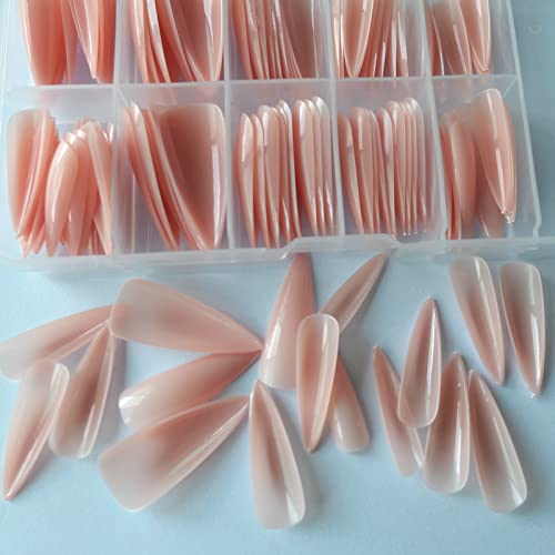 LifexTol Extra Long Stiletto Glossy Fake Nail 100 PCS Full Cover Acrylic Press on Nails Art Tips False Nail for Beginner Women and Girls Manicure (Nude) - Image 2
