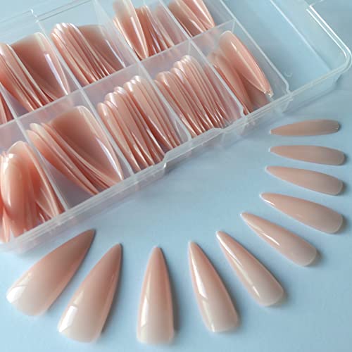 LifexTol Extra Long Stiletto Glossy Fake Nail 100 PCS Full Cover Acrylic Press on Nails Art Tips False Nail for Beginner Women and Girls Manicure (Nude) - Image 5