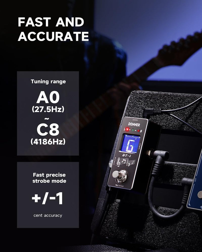 Donner Tuner Pedal, Dt-1 Chromatic Guitar Tuner Pedal with Pitch Indicator for Electric Guitar and Bass True Bypass - Image 2