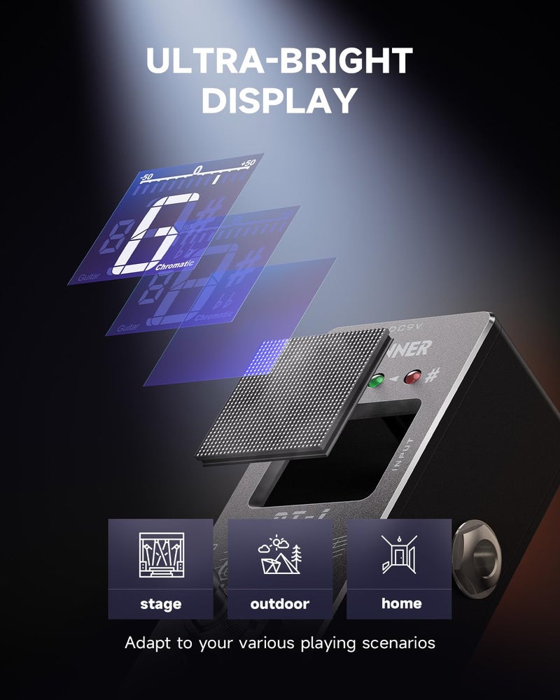 Donner Tuner Pedal, Dt-1 Chromatic Guitar Tuner Pedal with Pitch Indicator for Electric Guitar and Bass True Bypass - Image 4