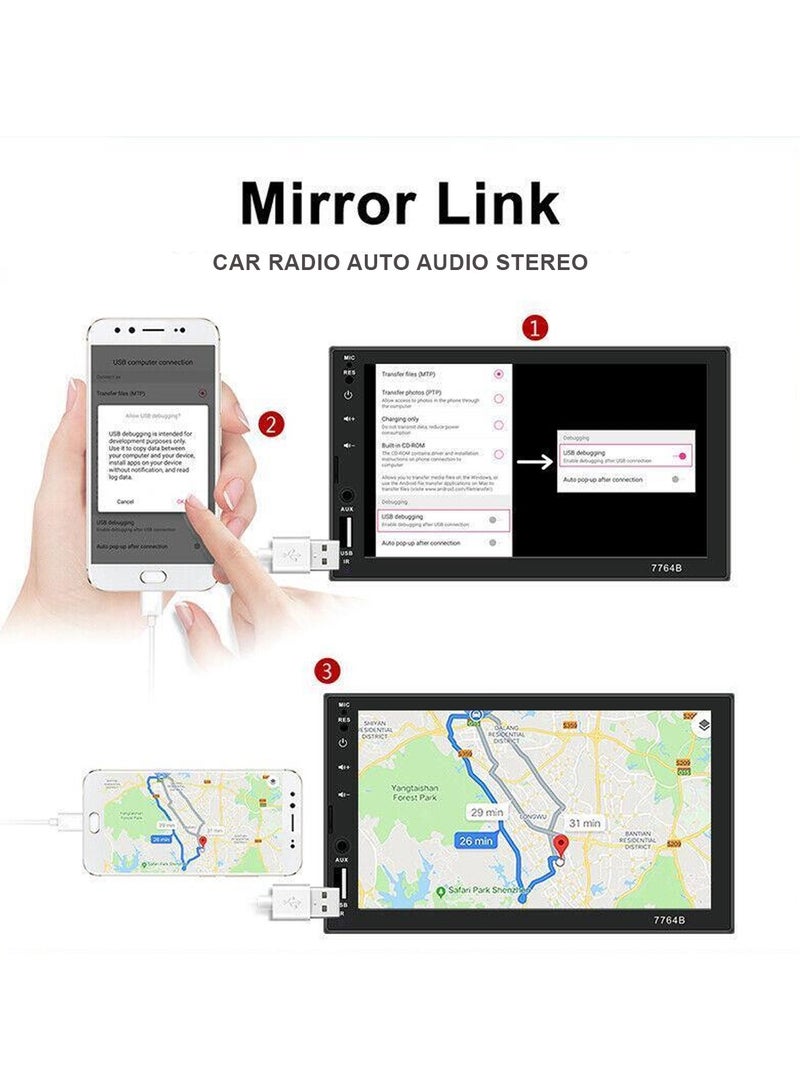 مشغل فيديو للسيارة بشاشة لمس كاملة مقاس 7 بوصات مع شاشة عالية الدقة، مشغل LCD للسيارة بدقة FullHD مع وصلة مرآة Android ومدخل كاميرا خلفية - Image 5