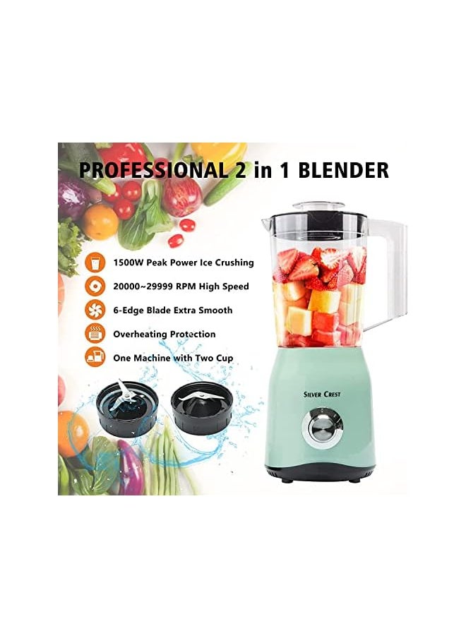 PROMASS - Blenders For Kitchen, 1500 Watts Countertop Smoothie Blender Machine W/ 2 Cup, 2 In 1 Multi-Function High-Speed Blender Grinder Mixer for Juicer, Shakes, Smoothies, Baby Food, Puree, Ice Crush - Image 1