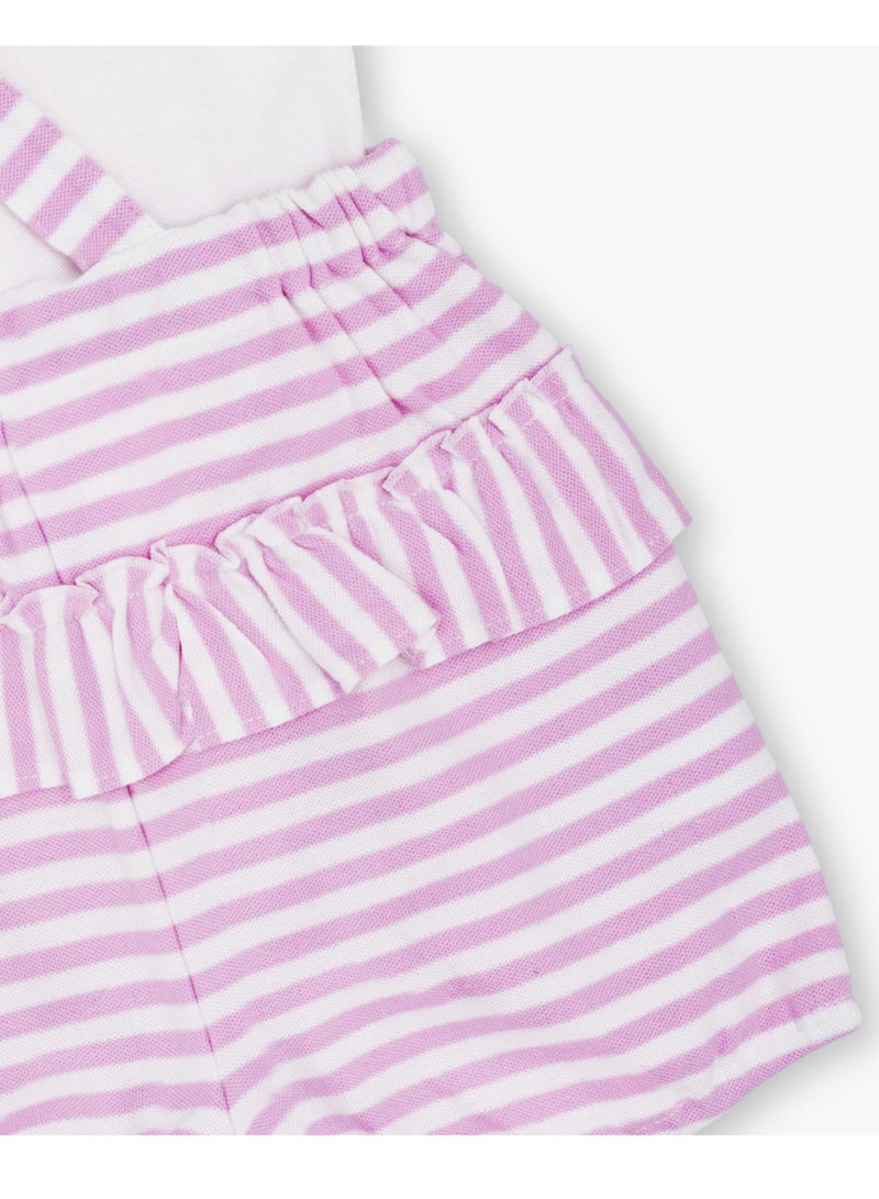 Moon قميص ياقة قطن 100% مع دنجاري 12-18 شهر باللون الوردي - خطوط وردية - Image 3