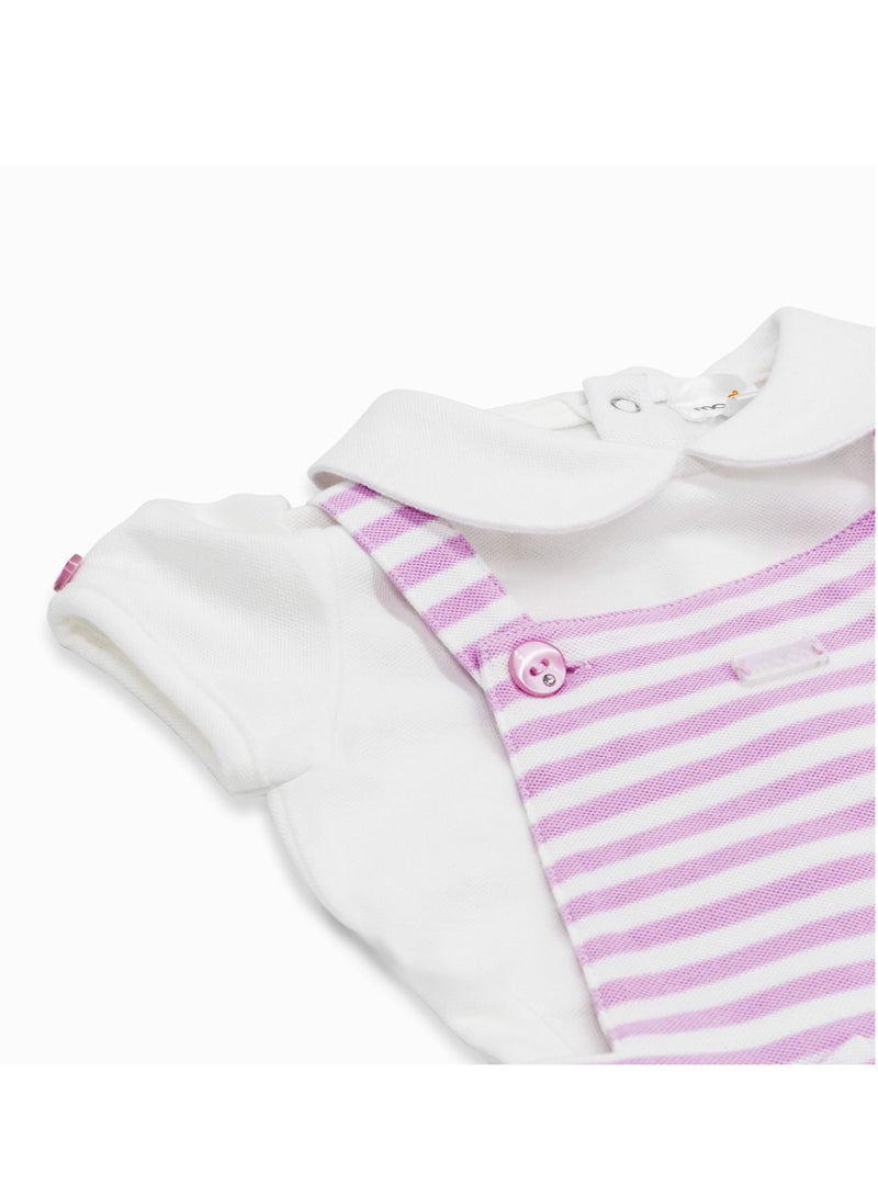 Moon قميص ياقة قطن 100% مع دنجاري 12-18 شهر باللون الوردي - خطوط وردية - Image 5