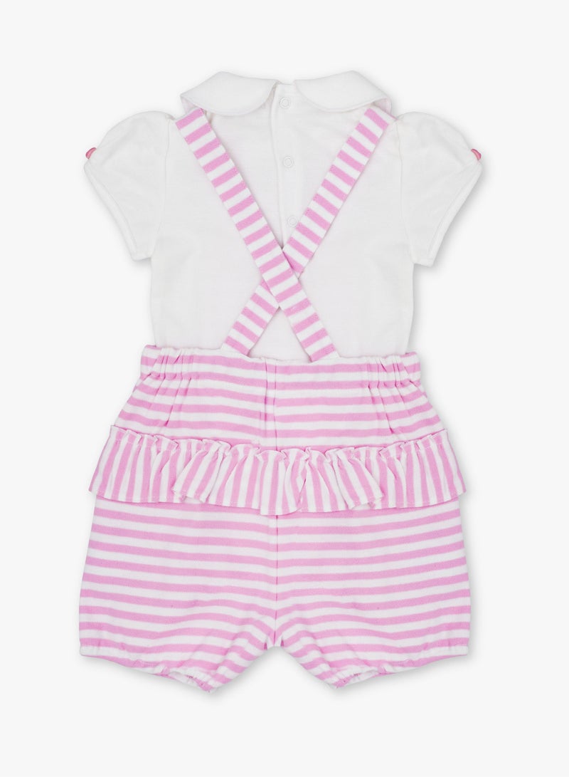 Moon قميص ياقة قطن 100% مع دنجاري 12-18 شهر باللون الوردي - خطوط وردية - Image 2