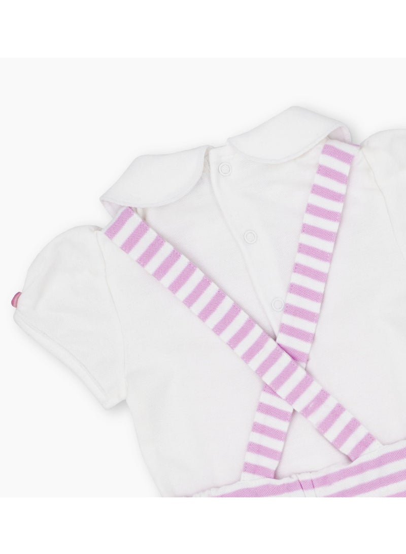 Moon قميص ياقة قطن 100% مع دنجاري 12-18 شهر باللون الوردي - خطوط وردية - Image 4