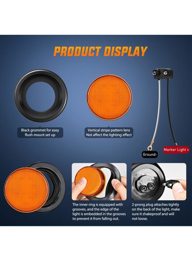 Nilight 2.5Inch Round Marker Light 4PCS Amber 13LED Marker Clearance Light Flush Mount With Plug Grommet Pigtail Hardwired DOT Compliant For 12V Truck Trailer Tractor Buses Vans Boat, 2 Years Warranty - Image 4