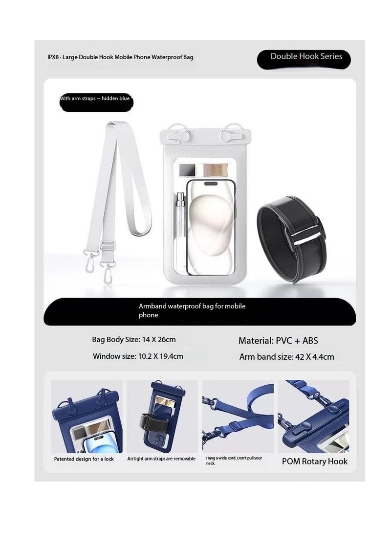 Generic 2-Pack PVC Waterproof Phone Pouch with Double Hook Lanyard & Arm Strap, IPX8 Certified Universal Dry Bag for Phones up to 7.2'' - Touch-Sensitive Underwater Case with Adjustable Straps, Leak-Proof & Shockproof for Swimming/Diving/Beach/Water Sports（D012-2,White） - Image 2