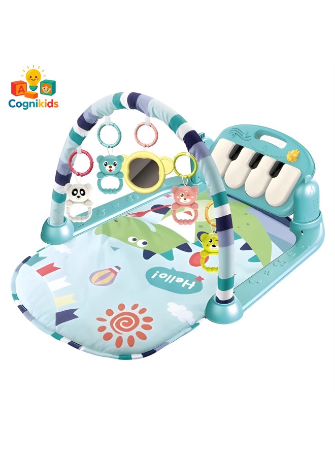 COGNIKIDS سجادة لعب بيانو للأطفال مع ضوء وإسقاط - صالة ألعاب للأطفال مع بيانو للركل، ألعاب معلقة، لعبة مضغ ومرآة | سجادة ناعمة لوقت البطن ولعب الحواس 0M+ - Image 2