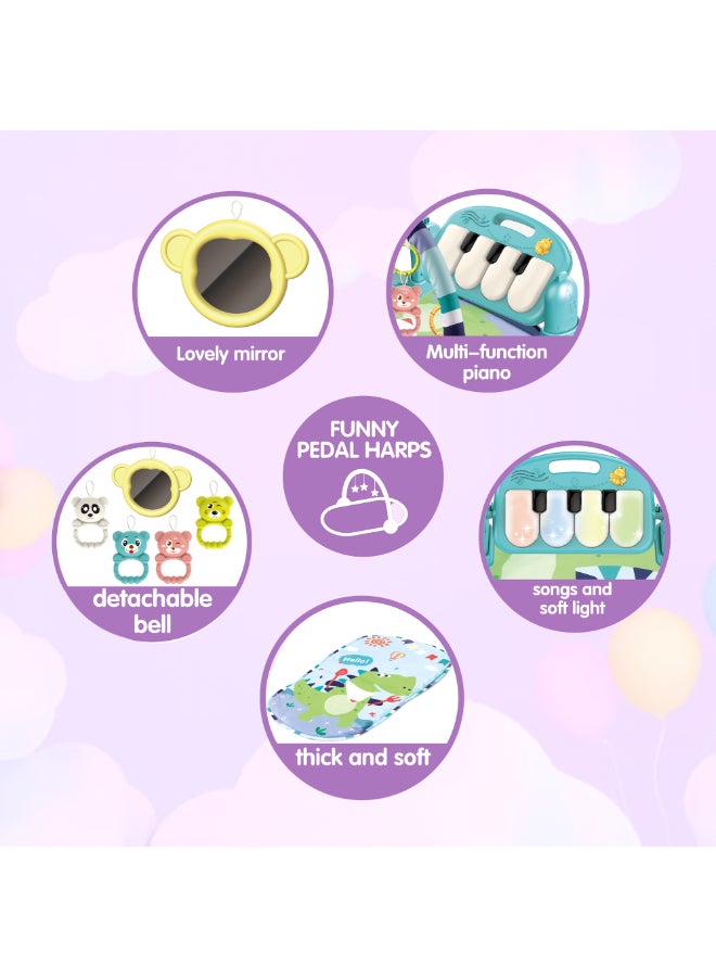 COGNIKIDS سجادة لعب بيانو للأطفال مع ضوء وإسقاط - صالة ألعاب للأطفال مع بيانو للركل، ألعاب معلقة، لعبة مضغ ومرآة | سجادة ناعمة لوقت البطن ولعب الحواس 0M+ - Image 3
