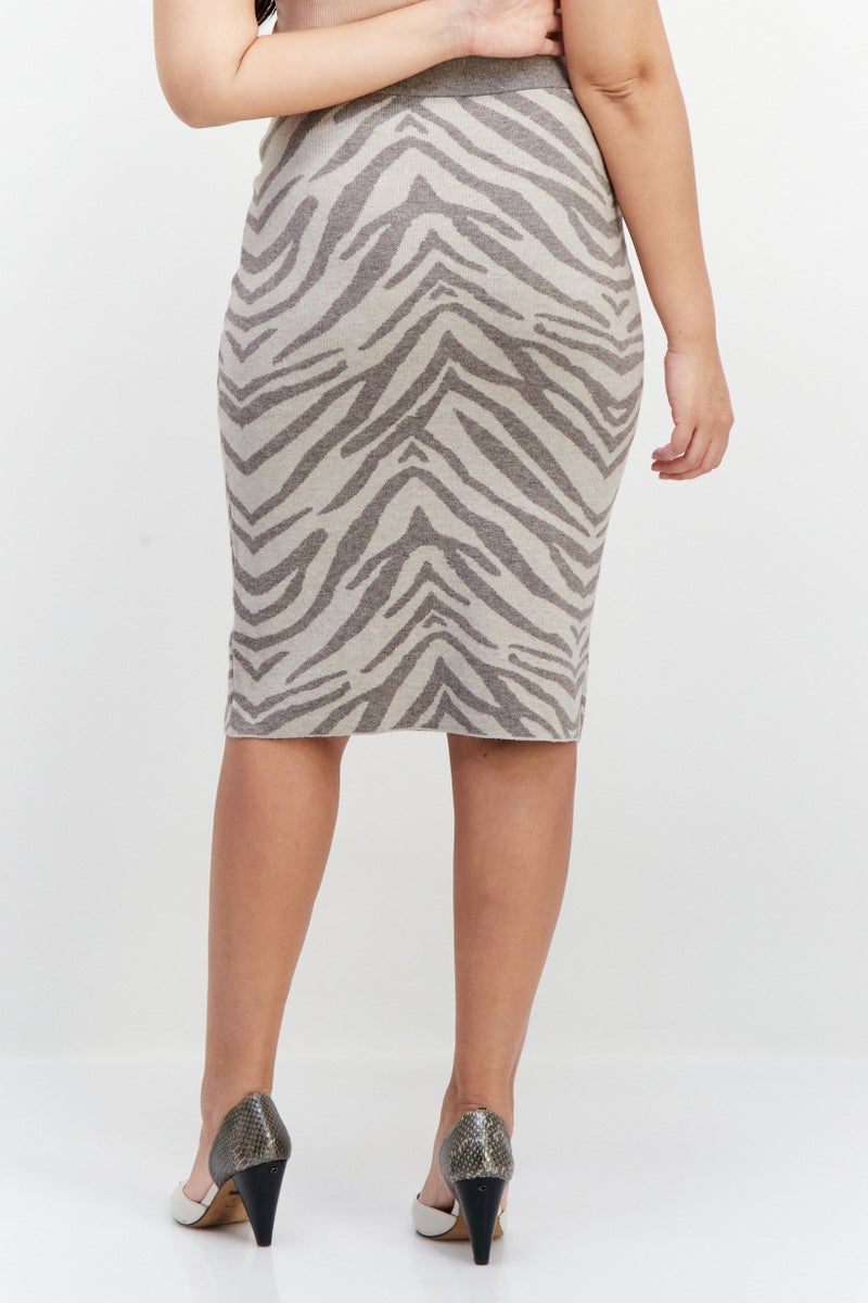 CARMEN MARC VALVO Women Pull On Animal Print Midi Skirt, Grey - Image 3