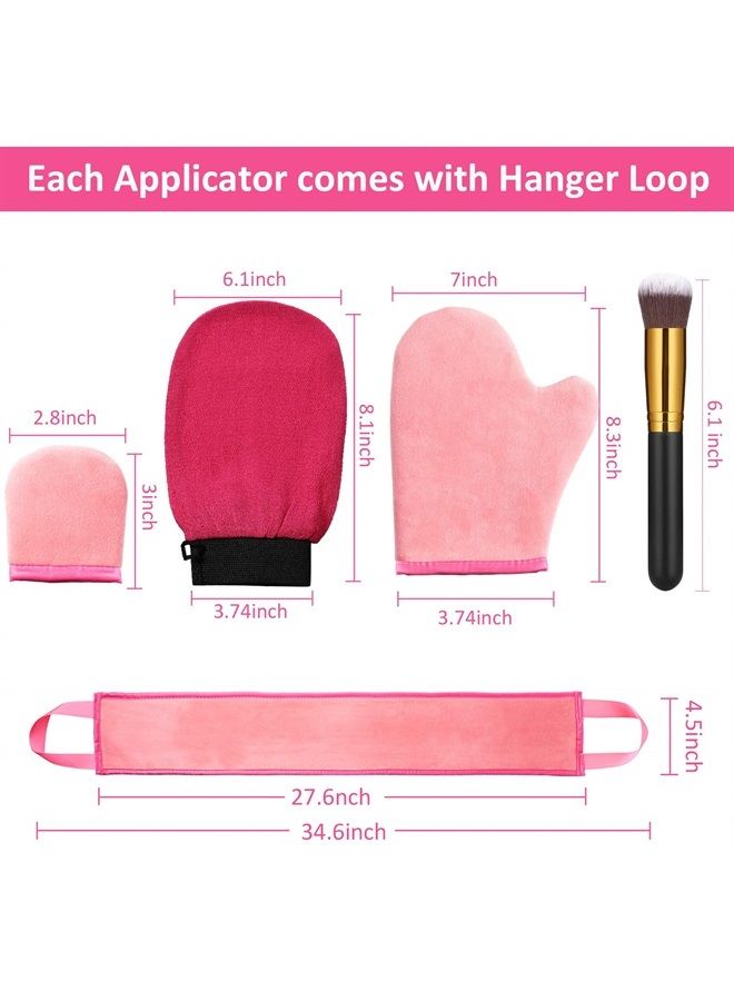 BOAO 5 Pieces Self Tanning Mitt Applicator Kit, Includes Tanning Mitt, Exfoliating Glove, Mini Face Glove, Back Lotion Applicator, and Large Brush Makeup(Pink)  - Image 2