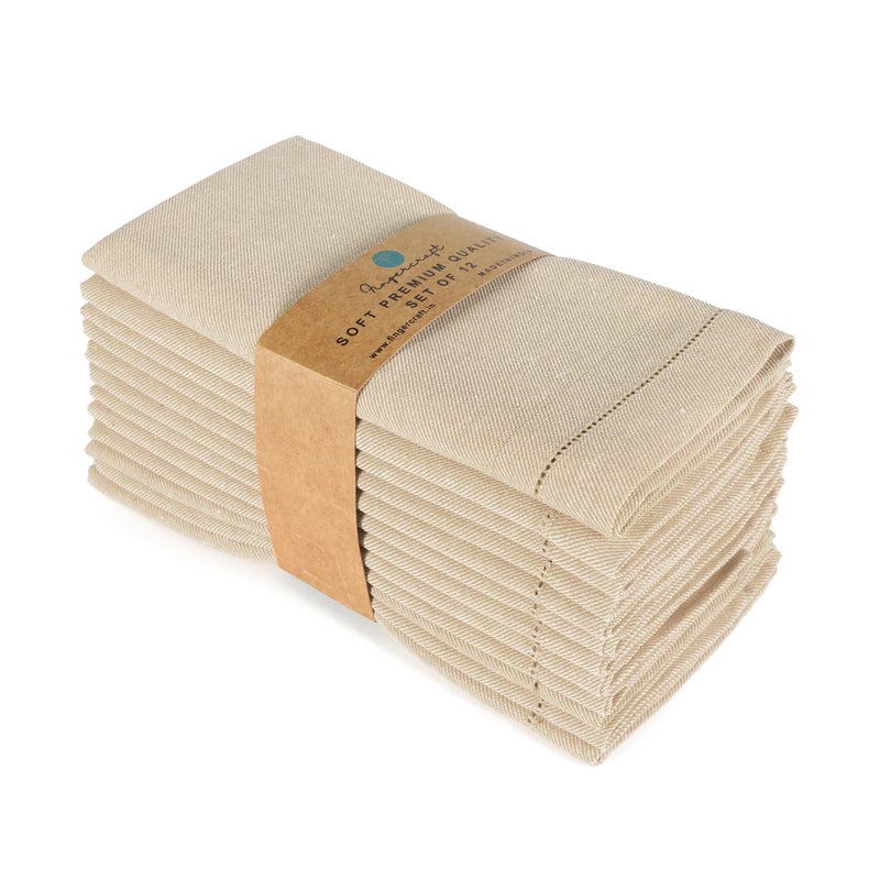 Fingercraft Cloth Napkins  Dual Color Hemstitched Design Dinner Napkins  Everyday Use Premium Quality Cotton Napkins Perfect for Parties Dinners Weddings Christmas Set of 12  20 inch Ivory White - Image 1