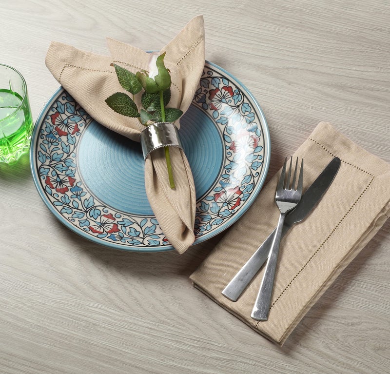 Fingercraft Cloth Napkins  Dual Color Hemstitched Design Dinner Napkins  Everyday Use Premium Quality Cotton Napkins Perfect for Parties Dinners Weddings Christmas Set of 12  20 inch Ivory White - Image 3