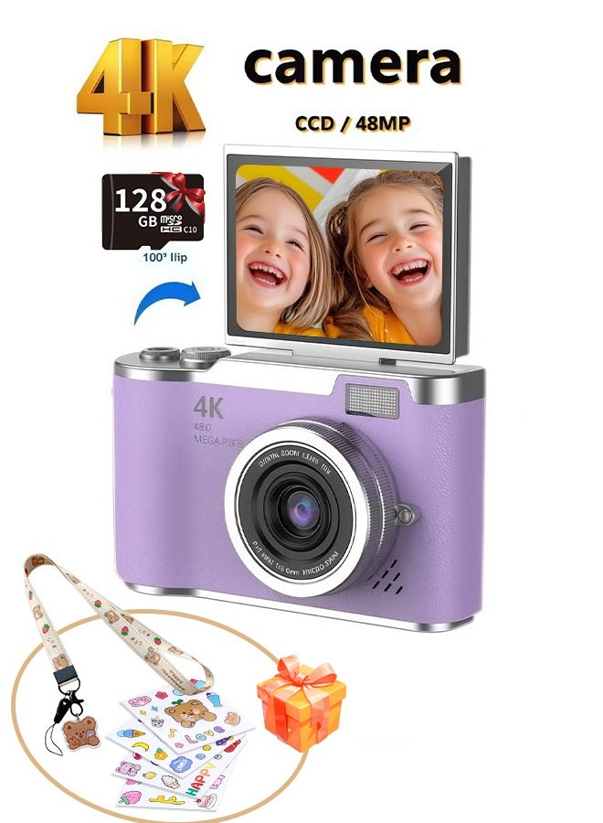 IqwiCam Digital Camera with 128G SD Card 4K CCD Digital Zoom Student Cameras 48MP Portable Selfie God 180 ° Flip Screen For Free Gift - Image 1