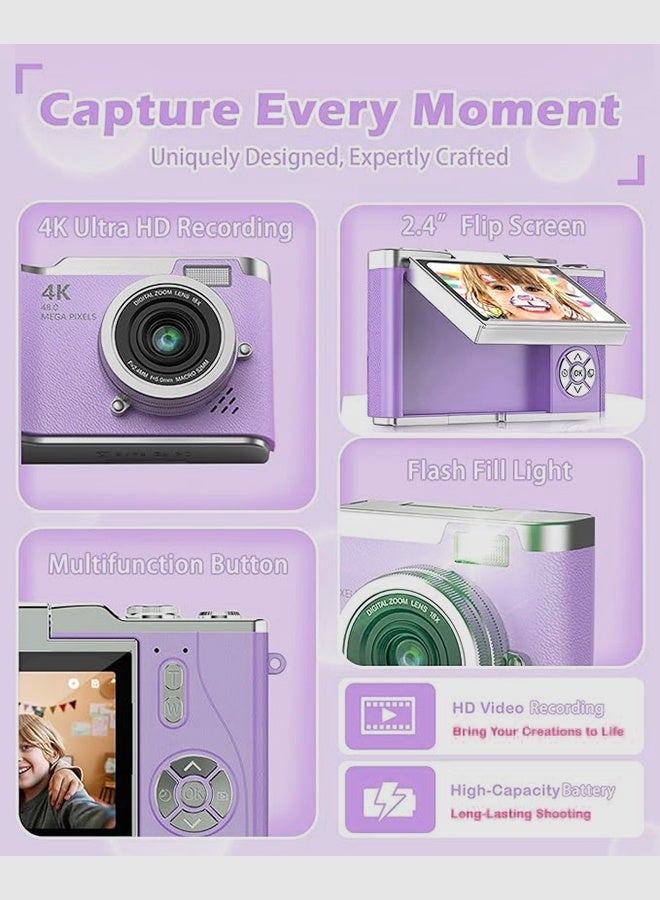 IqwiCam Digital Camera with 128G SD Card 4K CCD Digital Zoom Student Cameras 48MP Portable Selfie God 180 ° Flip Screen For Free Gift - Image 3