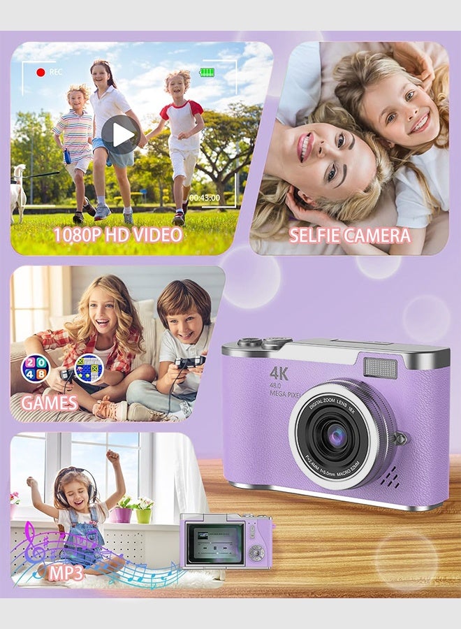 IqwiCam Digital Camera with 128G SD Card 4K CCD Digital Zoom Student Cameras 48MP Portable Selfie God 180 ° Flip Screen For Free Gift - Image 2