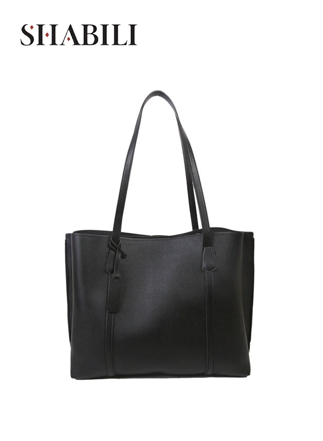 Women's PU Tote Bags, Ladies Shoulder Bag Satchel Bag Handbag, Large Capacity Design for Office, Shopping and Travel, with Zipper Closure and Inner Pocket, Fashion Daily Commuting Work Use (Black)