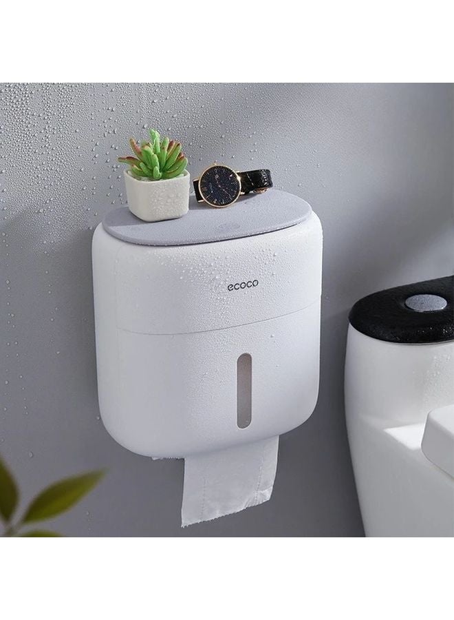 Double Layer Gray Wall Mounted Toilet Paper Holder With Shelf No Drill Adhesive - Image 5
