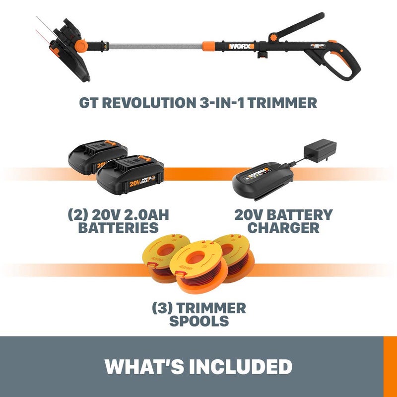 Worx String Trimmer/Edger/Lawn Mower 3-in-1 Grass Trimmer GT Revolution 20V 12" (2 Batteries & Charger Included) WG170 - Image 2