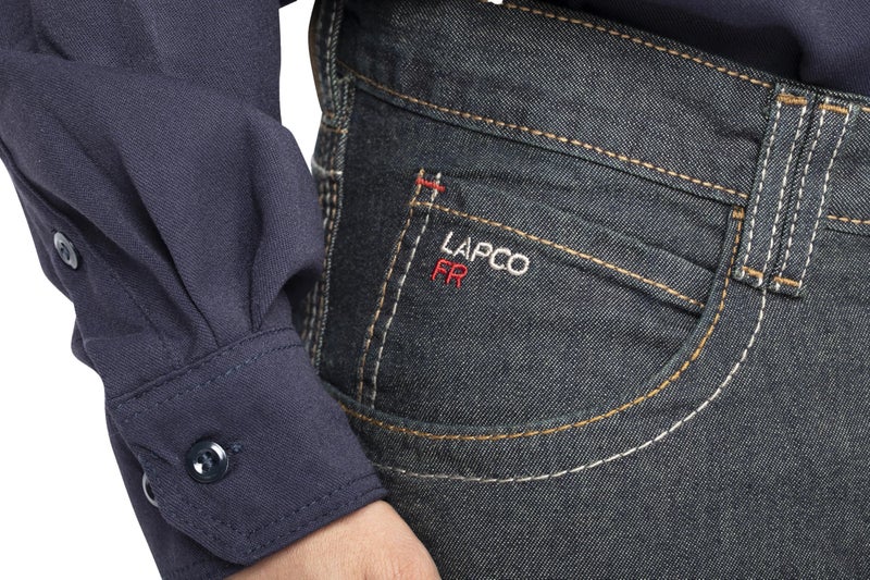 Lapco FR جينز LAPCO FR الحديث للرجال، بنطلونات عمل مقاومة اللهب، مقاس مريح، منخفض الخصر، بقصة بوت، دنيم مغسول، P-INDM53 - Image 4