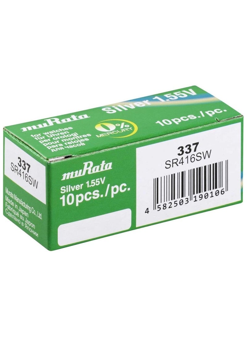 موراتا 10-Pieces Murata 337 / SR416SW Silver Oxide 1.55V Watch Batteries  - Image 1