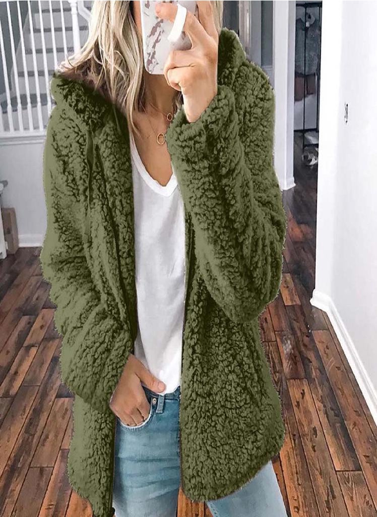 Eckek - Womens Zip Up Jackets Fleece Fuzzy Hoody Coats Casual Long Sleeve Outerwear Cardigan With Pockets - Image 1
