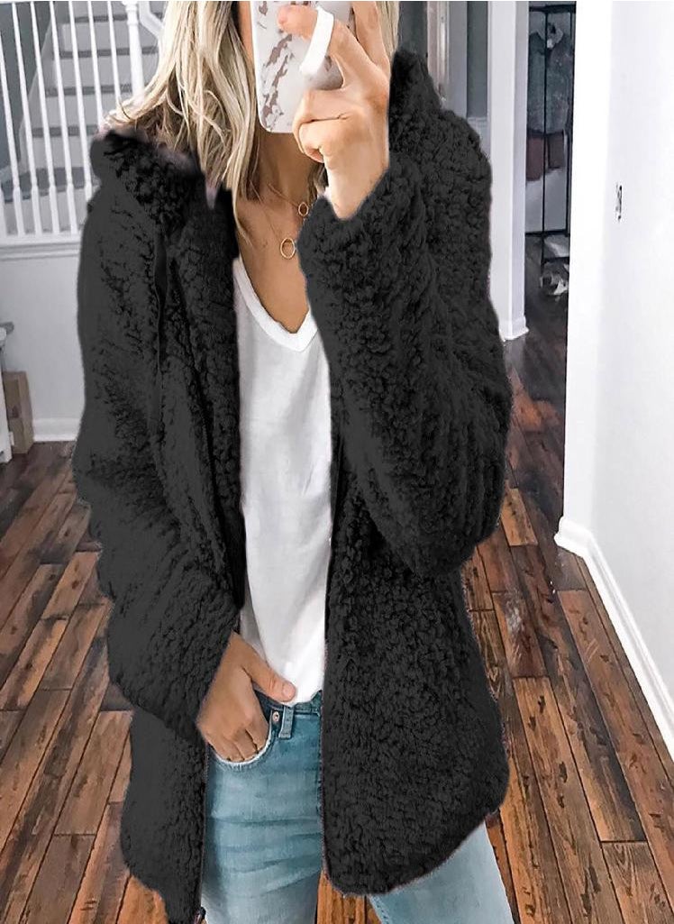 Eckek - Womens Zip Up Jackets Fleece Fuzzy Hoody Coats Casual Long Sleeve Outerwear Cardigan With Pockets - Image 1