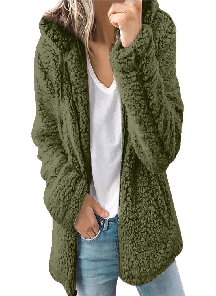 Eckek - Womens Zip Up Jackets Fleece Fuzzy Hoody Coats Casual Long Sleeve Outerwear Cardigan With Pockets - Image 1