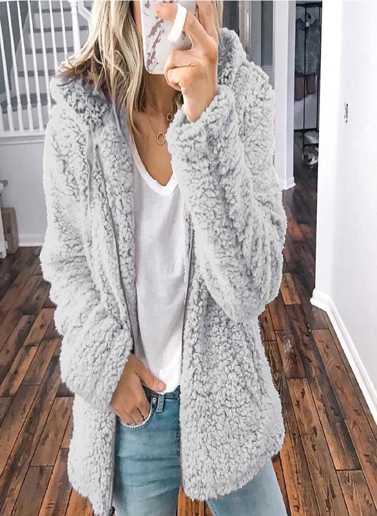 Eckek - Womens Zip Up Jackets Fleece Fuzzy Hoody Coats Casual Long Sleeve Outerwear Cardigan With Pockets - Image 1