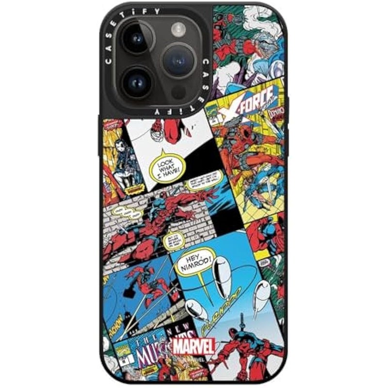 Casetify Mirror iPhone 14 Pro Max Case 【Deadpool & Wolverine Co-Lab / 4.9ft Drop Protection/Magsafe】 - Comic Collage case - Silver on Black - Image 3