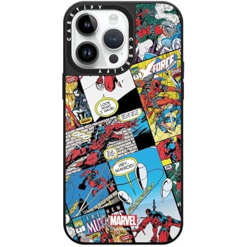 Casetify Mirror iPhone 14 Pro Max Case 【Deadpool & Wolverine Co-Lab / 4.9ft Drop Protection/Magsafe】 - Comic Collage case - Silver on Black - Image 1