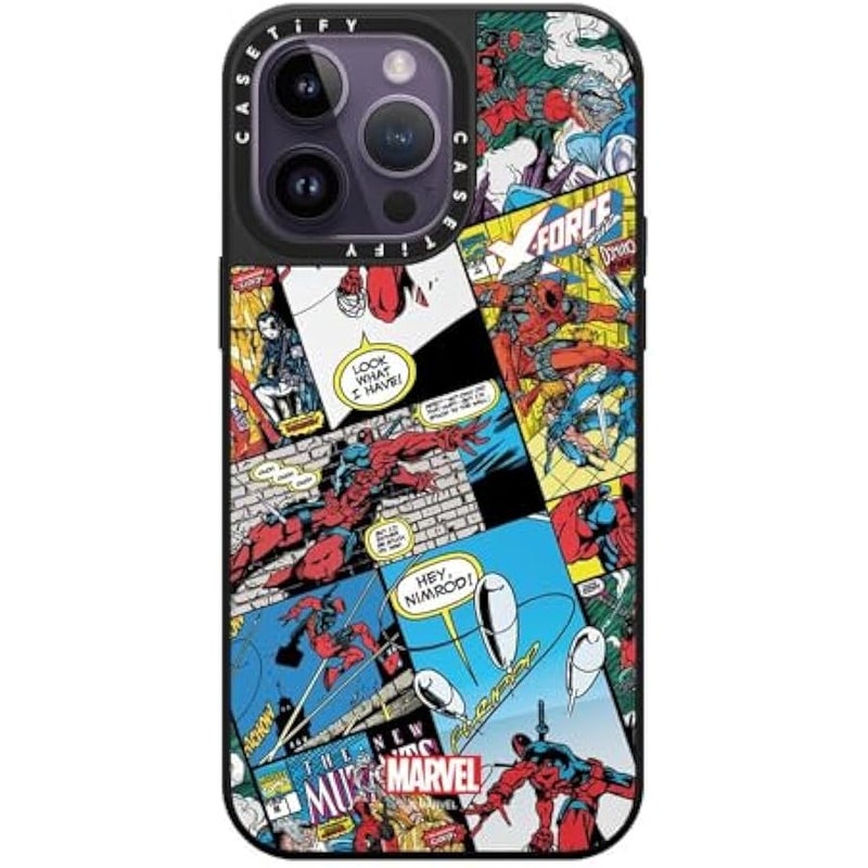 Casetify Mirror iPhone 14 Pro Max Case 【Deadpool & Wolverine Co-Lab / 4.9ft Drop Protection/Magsafe】 - Comic Collage case - Silver on Black - Image 2
