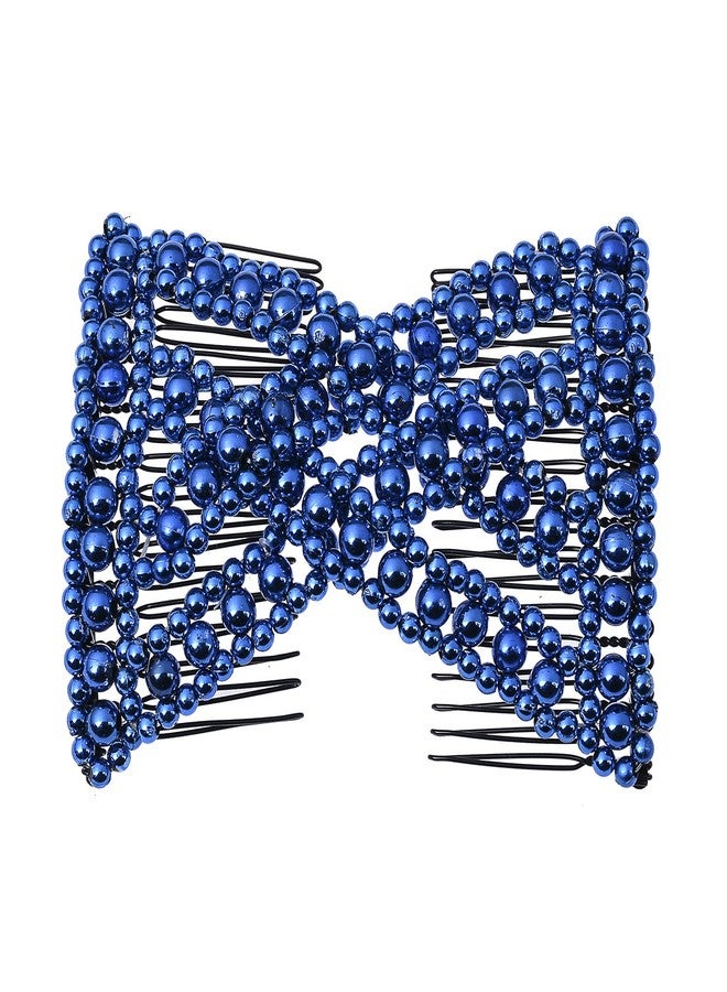 Lovef Easy Comb Easy Magic Hair Comb Stretchy Beaded Hair Comb in Assorted Color Beads with Pearl for Women (Blue) - Image 1