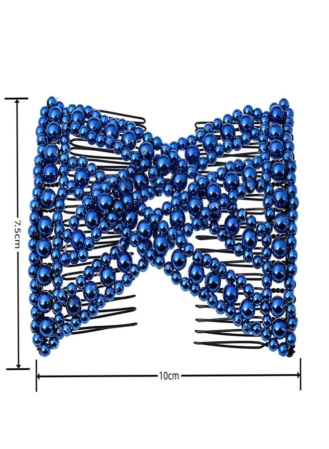 Lovef Easy Comb Easy Magic Hair Comb Stretchy Beaded Hair Comb in Assorted Color Beads with Pearl for Women (Blue) - Image 2