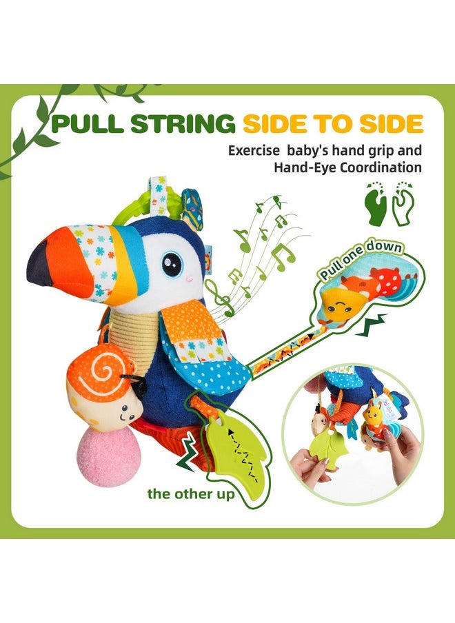 Jollybaby Musical Activity Pull String Hanging Toy For Baby Stroller Car Seat Crib Play Gym, Plush Stuffed Toucan Toy For Carseat With Music Teether Rattles, Sensory Toy For Baby Gift  - Image 3